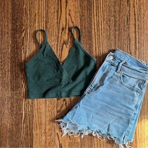 Brandy Melville Dark Green V-Neck Bra Top